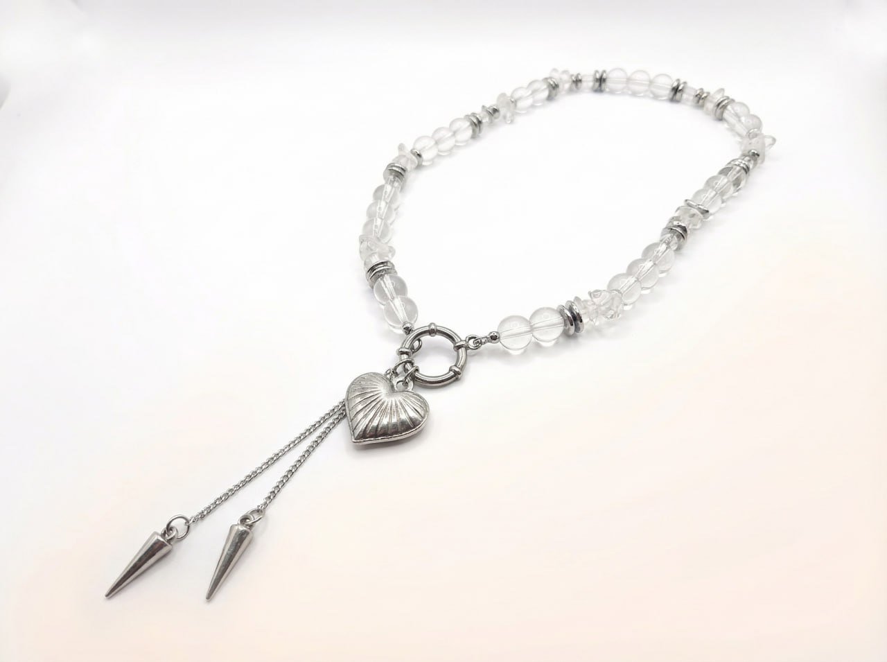Crystal Heart Tassel Necklace
