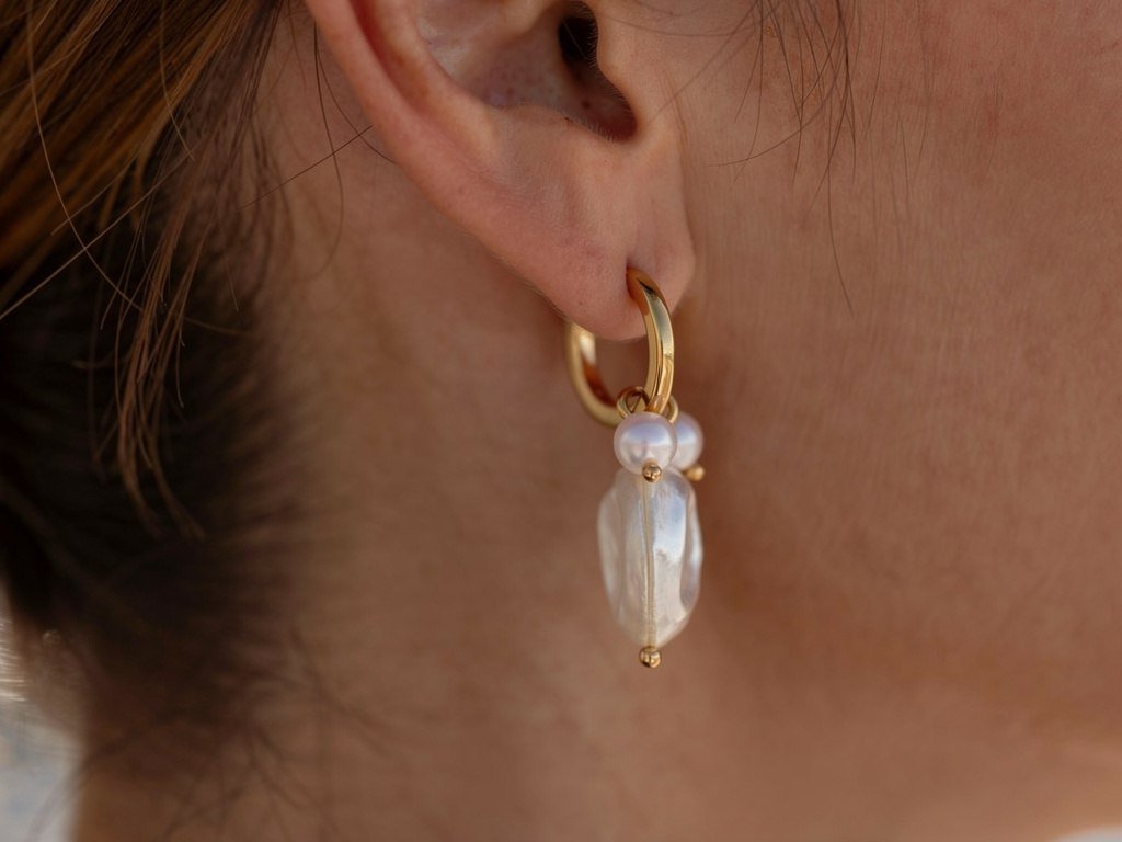 Pearl Coin Hoops detail