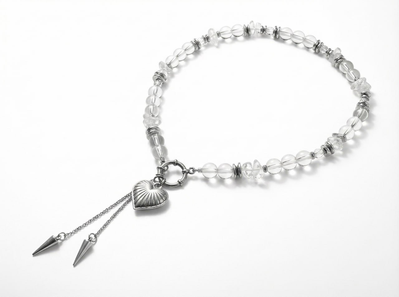 Crystal Heart Tassel Necklace detail