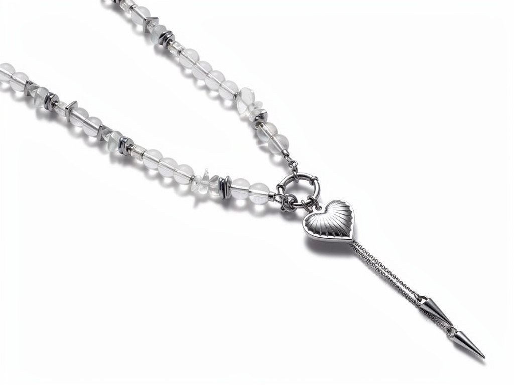 Crystal Heart Tassel Necklace detail