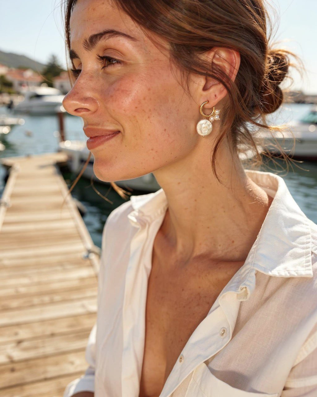 Pearl Coin Hoops detail
