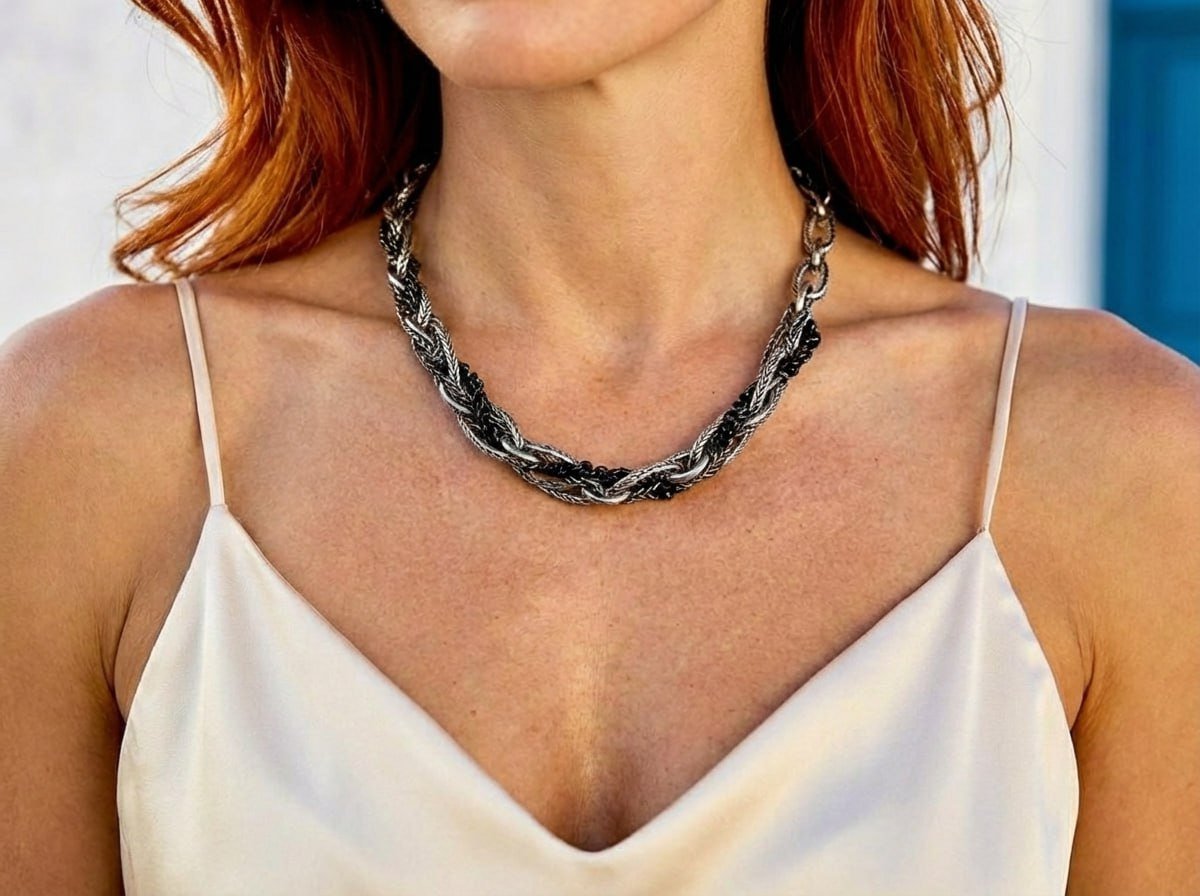 Black Chain Collar Necklace detail