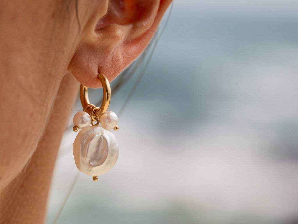 Pearl Coin Hoops detail
